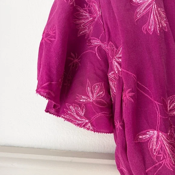 🌺 Cleobella Anthropologie Size XS Magenta Pink Floral Wrap Mini Dress - Picture 4 of 12